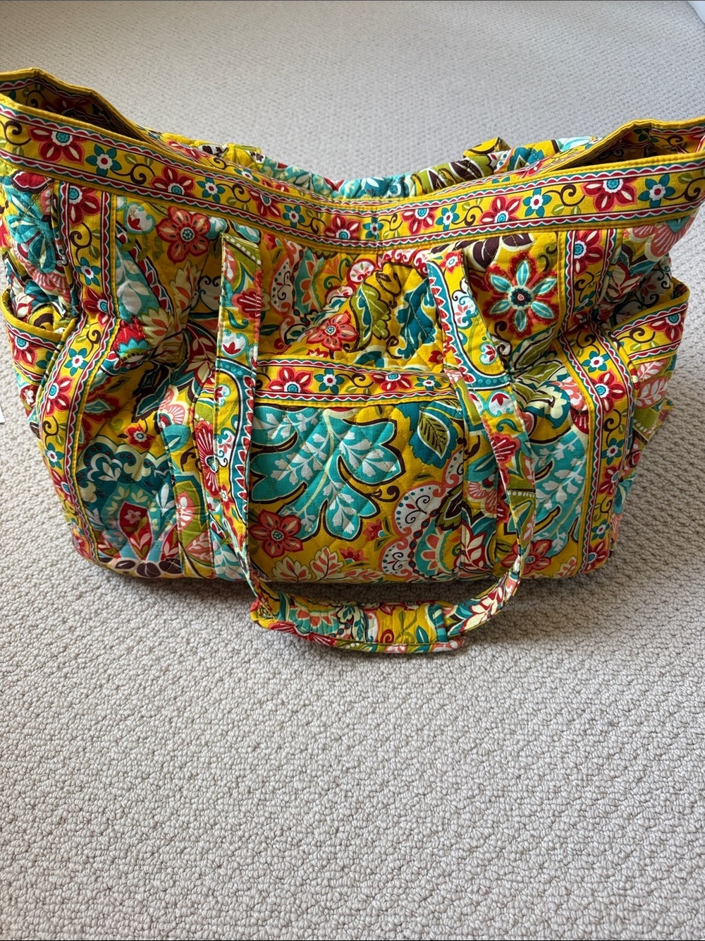 Quilted Vera Bradley Floral Tote Bag in Yellow and Teal